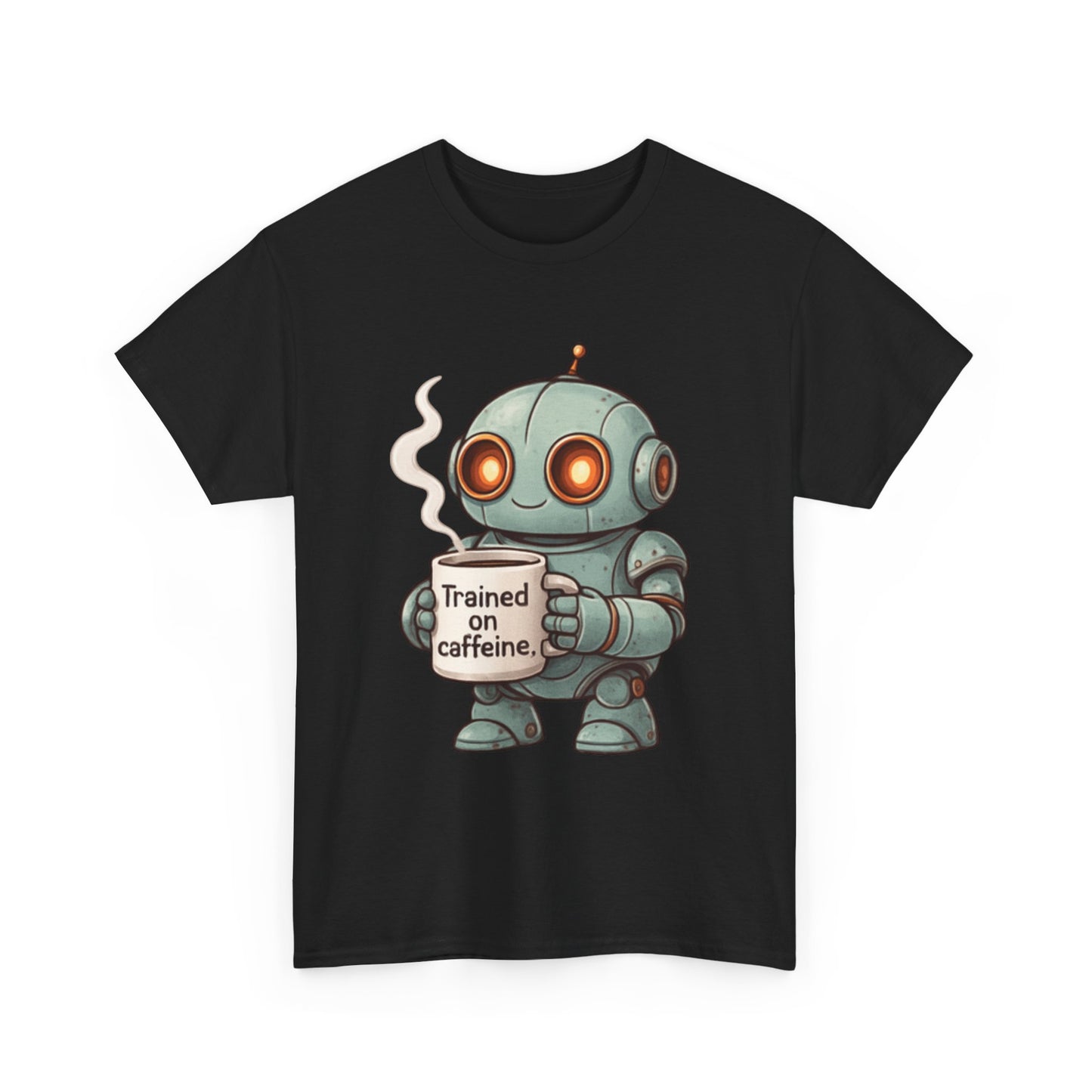 Caffeinated Robot Tee - Fun Graphic T-Shirt, Gift for Coffee Lovers, Retro Robot Design, Unisex Cotton Tee, Casual Everyday Wear