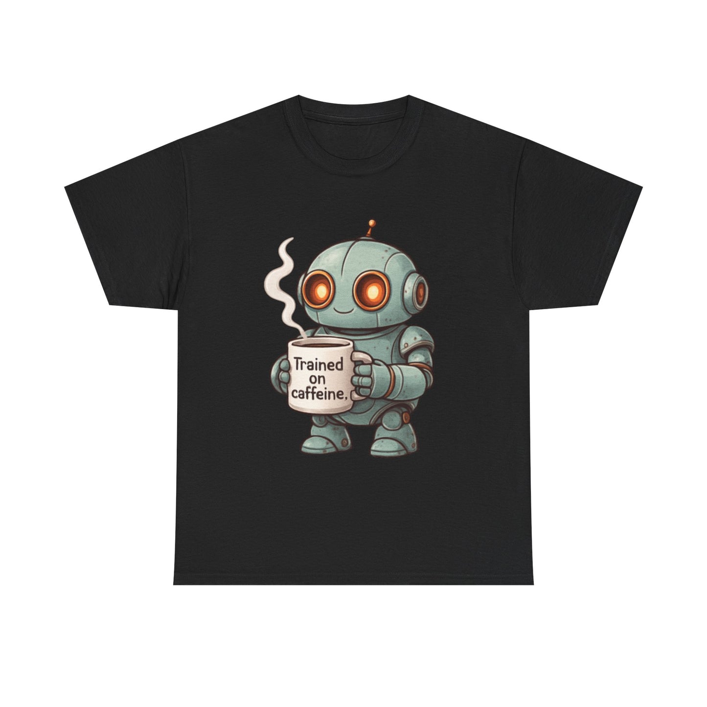Caffeinated Robot Tee - Fun Graphic T-Shirt, Gift for Coffee Lovers, Retro Robot Design, Unisex Cotton Tee, Casual Everyday Wear