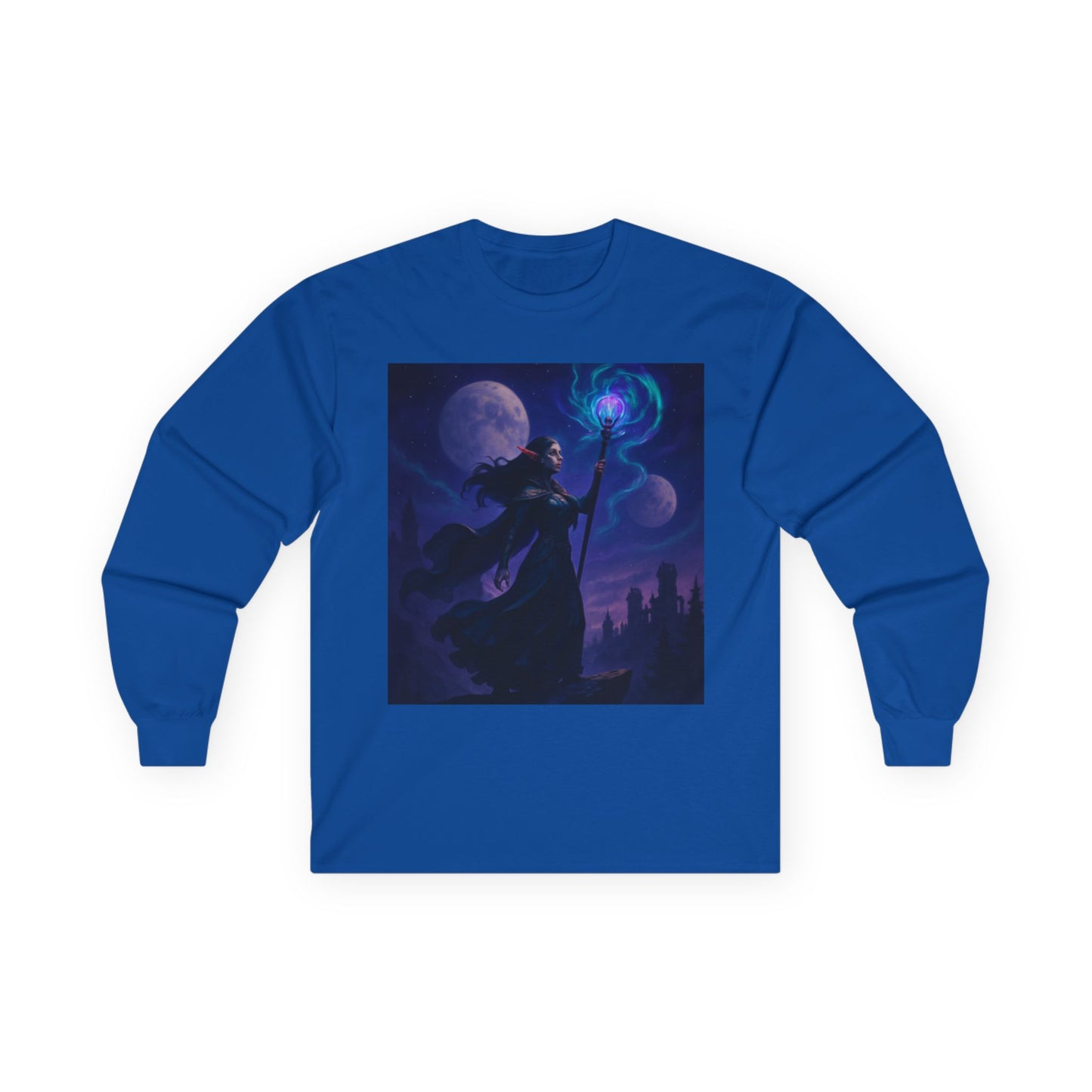 Mystical Sorceress Long Sleeve Tee, Unisex Cotton Shirt, Fantasy Apparel, Gift for Wizards, Retro Halloween Costume, Cozy Everyday Wear