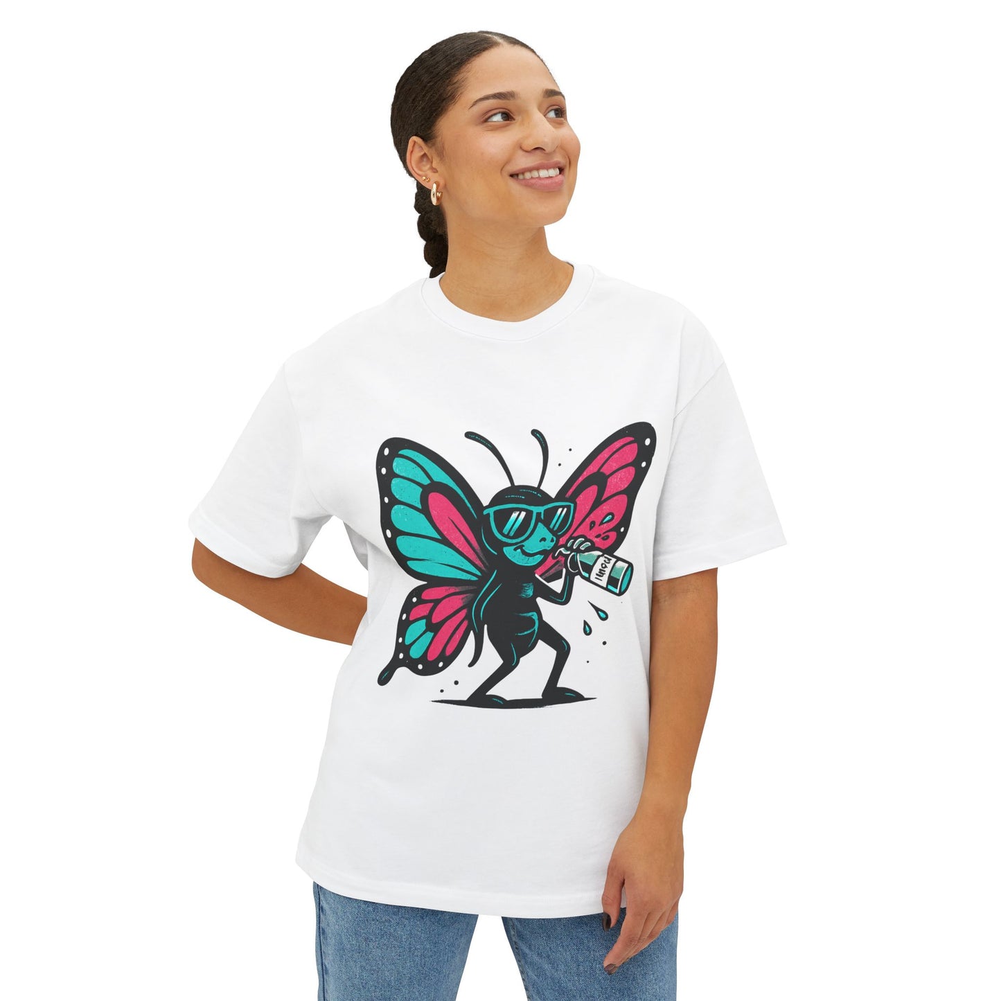 Cool Butterfly Graphic Boxy Tee - Unisex Oversized T-Shirt, Casual Wear, Summer Style, Festival Outfit, Gift for Nature Lovers