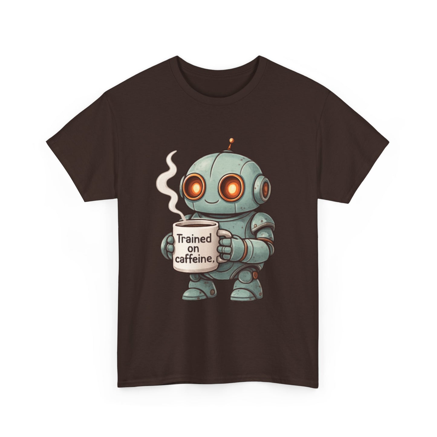 Caffeinated Robot Tee - Fun Graphic T-Shirt, Gift for Coffee Lovers, Retro Robot Design, Unisex Cotton Tee, Casual Everyday Wear