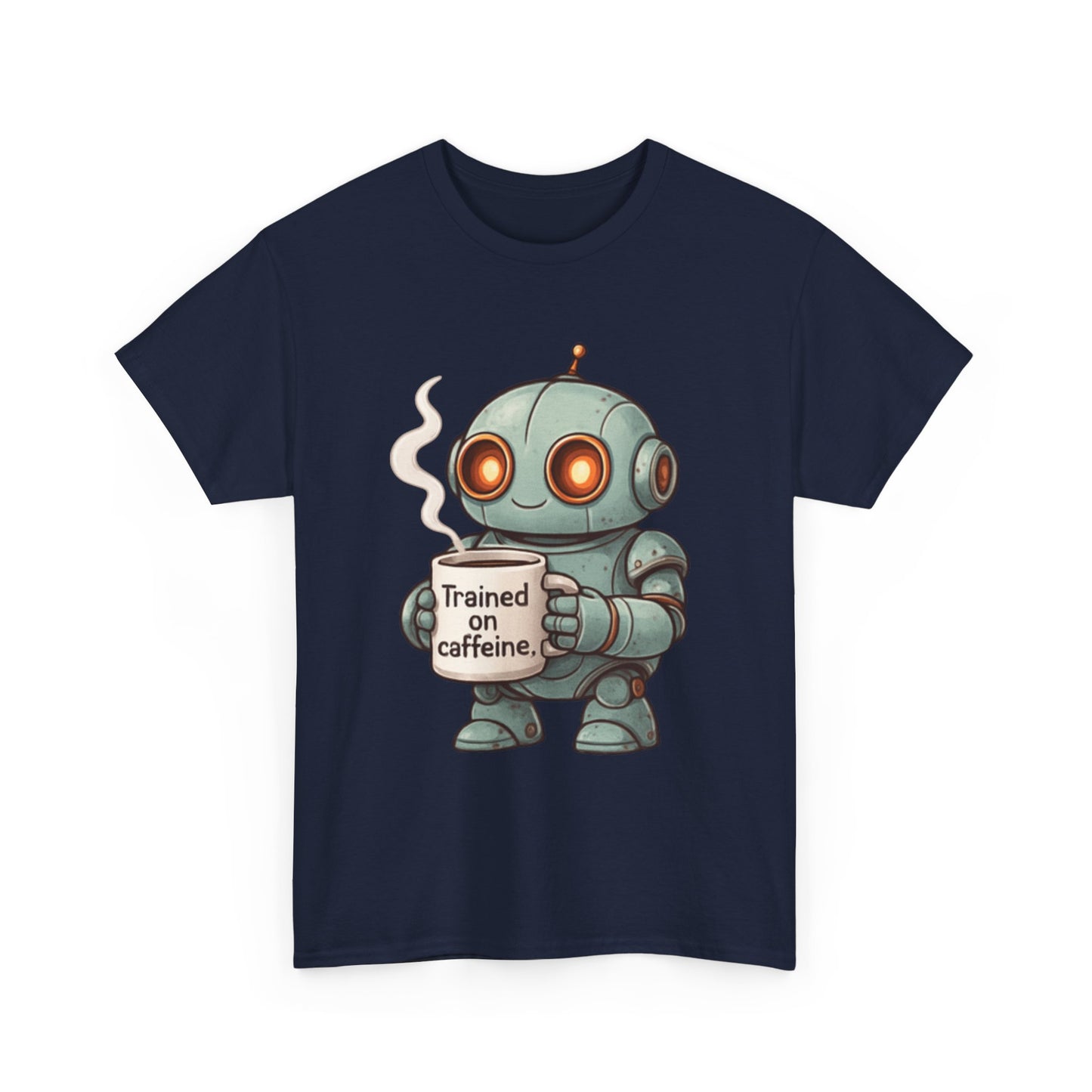 Caffeinated Robot Tee - Fun Graphic T-Shirt, Gift for Coffee Lovers, Retro Robot Design, Unisex Cotton Tee, Casual Everyday Wear