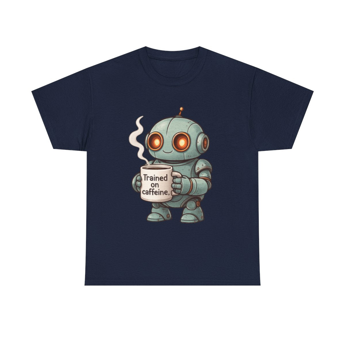 Caffeinated Robot Tee - Fun Graphic T-Shirt, Gift for Coffee Lovers, Retro Robot Design, Unisex Cotton Tee, Casual Everyday Wear