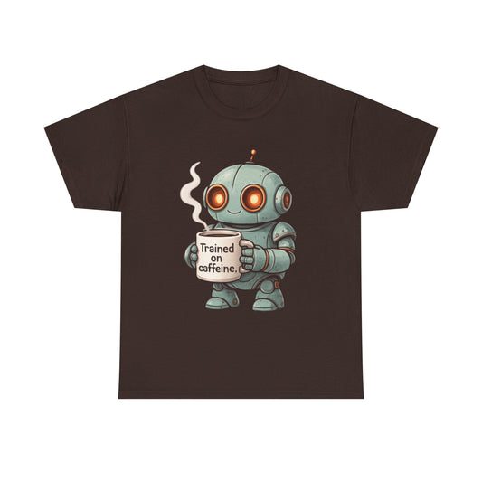 Caffeinated Robot Tee - Fun Graphic T-Shirt, Gift for Coffee Lovers, Retro Robot Design, Unisex Cotton Tee, Casual Everyday Wear