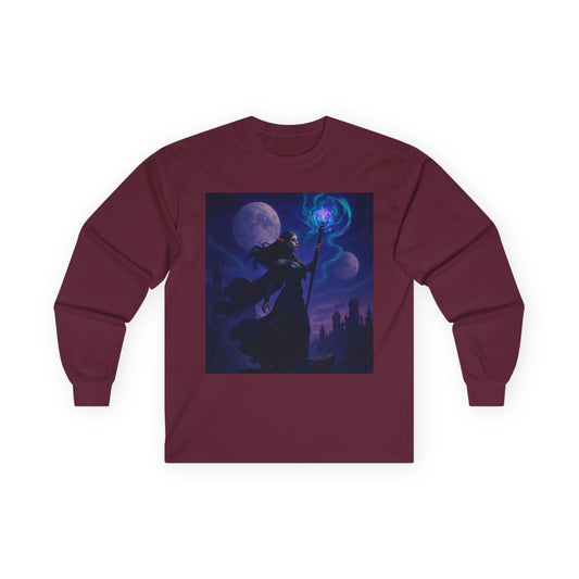 Mystical Sorceress Long Sleeve Tee, Unisex Cotton Shirt, Fantasy Apparel, Gift for Wizards, Retro Halloween Costume, Cozy Everyday Wear