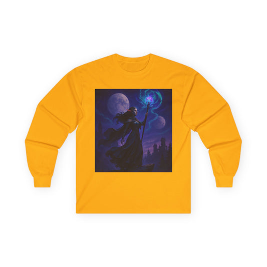 Mystical Sorceress Long Sleeve Tee, Unisex Cotton Shirt, Fantasy Apparel, Gift for Wizards, Retro Halloween Costume, Cozy Everyday Wear
